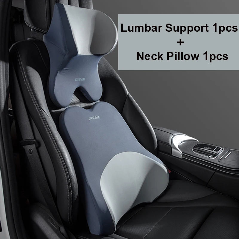 Car Lumbar Support Neck Pillow – Ergonomic Memory Foam Cushion