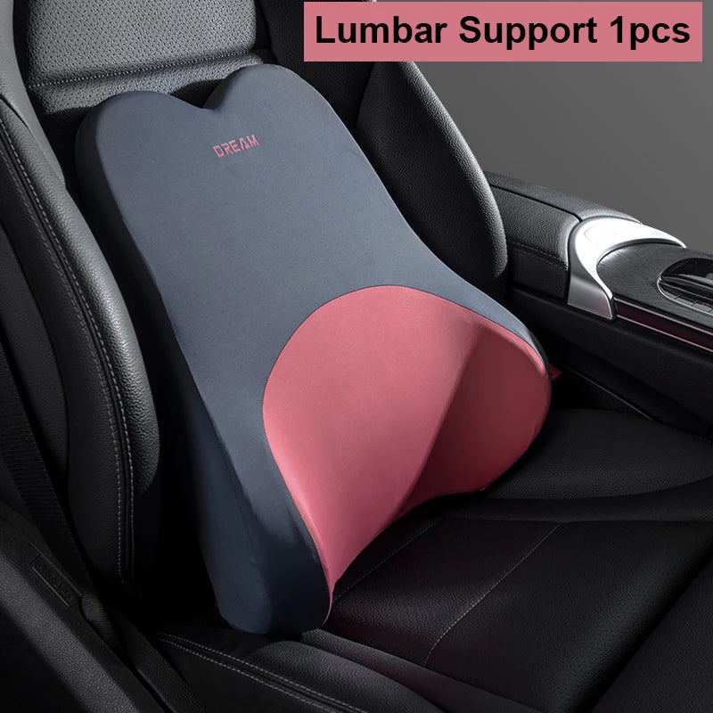 Car Lumbar Support Neck Pillow – Ergonomic Memory Foam Cushion