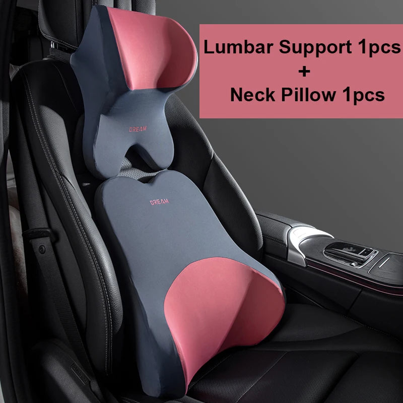 Car Lumbar Support Neck Pillow – Ergonomic Memory Foam Cushion