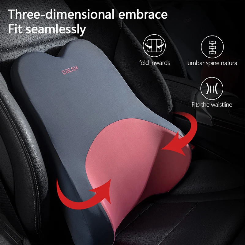 Car Lumbar Support Neck Pillow – Ergonomic Memory Foam Cushion