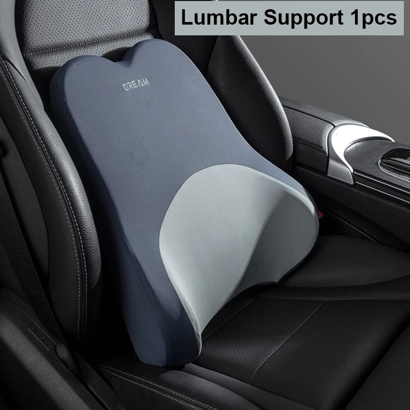 Car Lumbar Support Neck Pillow – Ergonomic Memory Foam Cushion